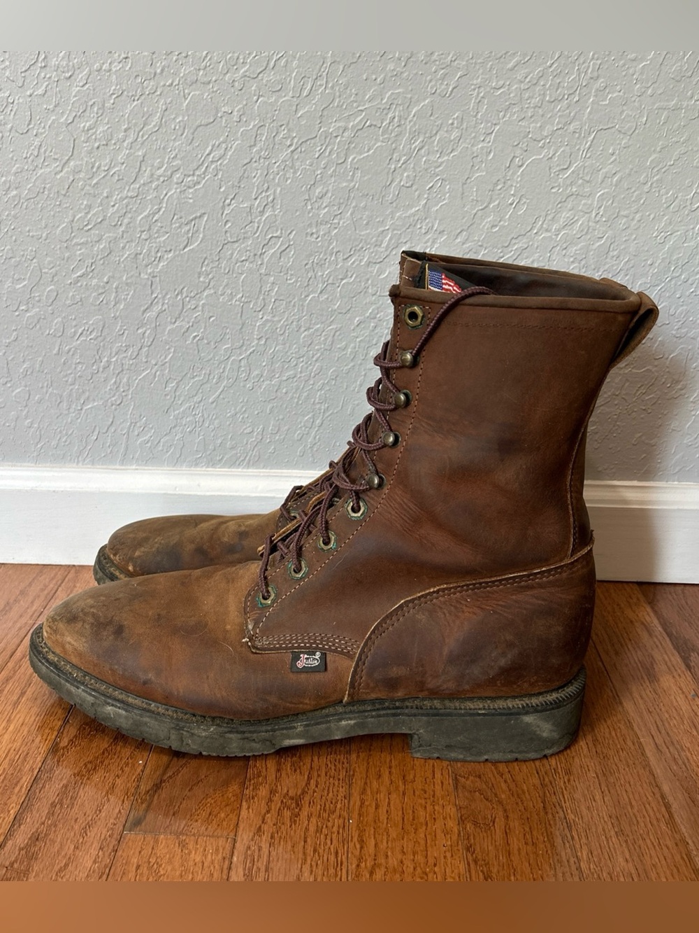 Justin Original Work Boots Double Comfort Leather Men’s Size 13 Brown